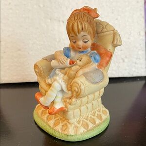 VTG Lefton "Dollhouse Collection" Girl In Chair Feeding Bear Figurine TWR-7136